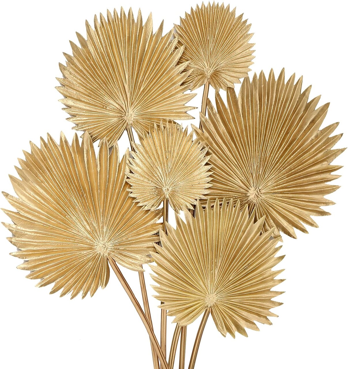 6 Pcs Artificial Gold Palm Leaves – PU Foam Faux Tropical Palm Fronds for DIY Wedding Bouquets, Centerpieces, Arrangements, Party & Home Décor